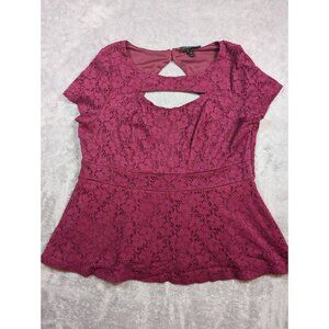 Lane Bryant Blouse Womens Size 20 Purple Laced Lined Peplum Top Casual Mature